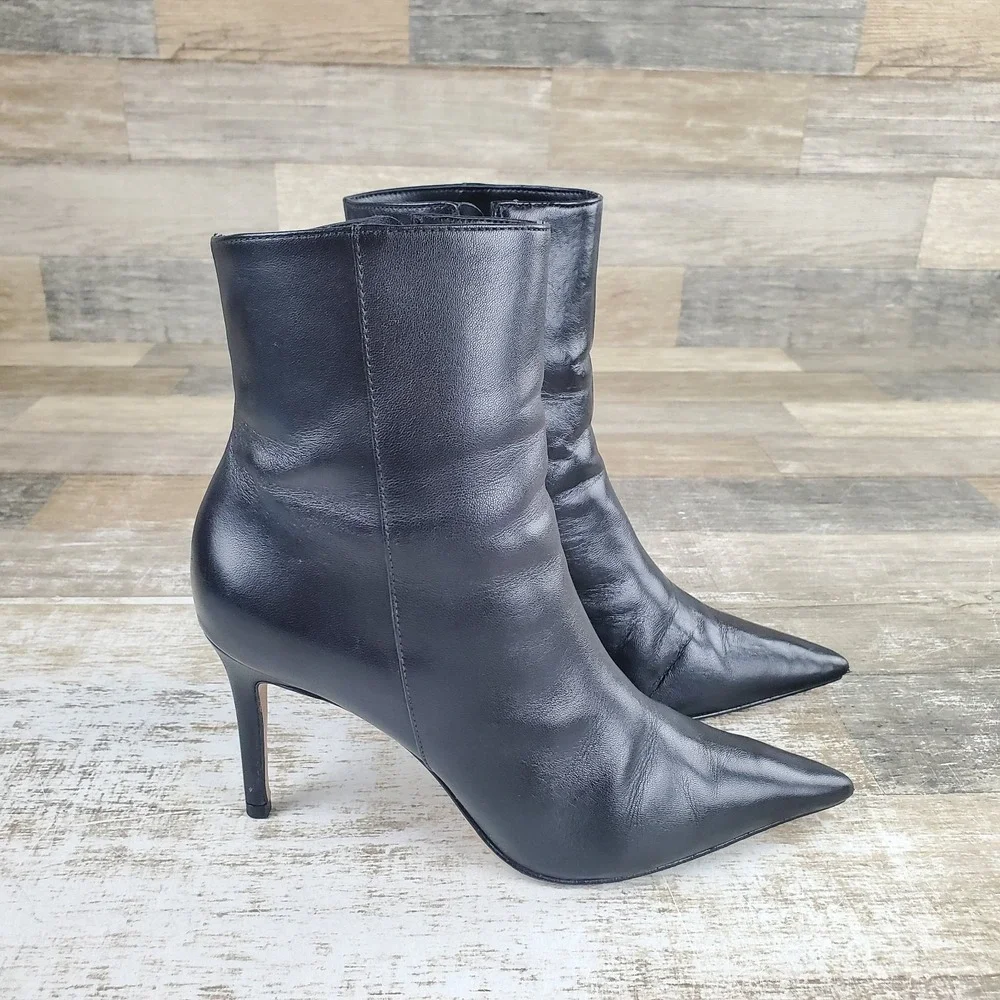 Schutz Mikki Womens Booties Sz 6 B Black Side Zip Pointed Toe Stiletto High Heel